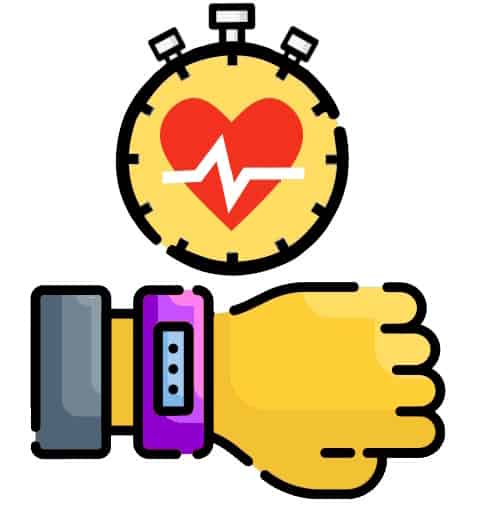 Athletics icon featuring sybol for a stopwatch, and a wrist-worn fitness tracker.